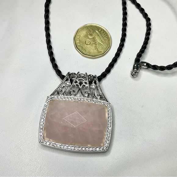 Ross Simons Sterling Silver Huge Rose Quartz CZ Pendant Necklace - Picture 2 of 8